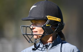 New Zealand player Suzie Bates during net practice.