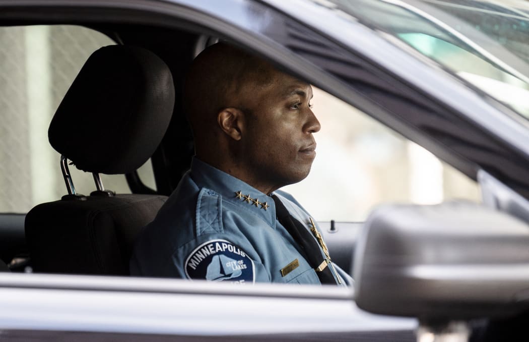 Minneapolis Police chief Medaria Arradondo drives a vehicle as he leaves the Hennepin County Government Center on April 5, 2021 in Minneapolis, Minnesota.