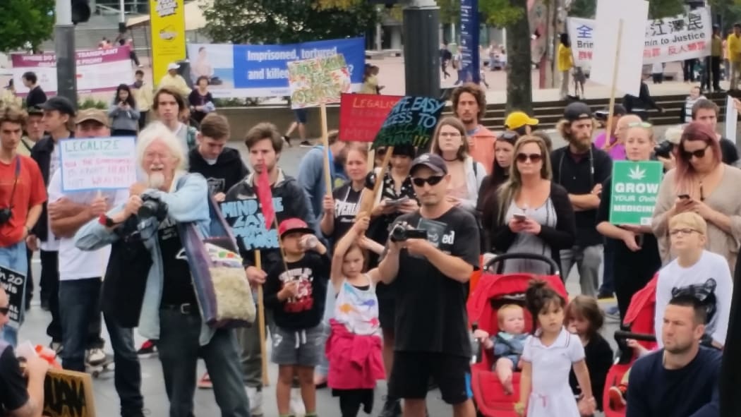 Crowd at protest in favour of medicinal cannabis on 22 April 2017.