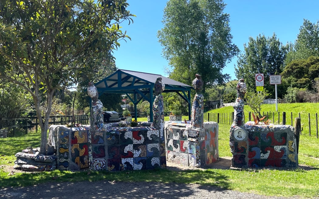 Kaitāia's old mosaic wall has been transformed into a public artwork which doubles as a memorial and picnic area in the tiny Far North town of Broadwood.