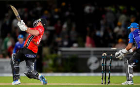Team Rugby's Leon MacDonald is out during the Black Clash T20 match between Team Rugby and Team Cricket at Hagley Oval, Christchurch.