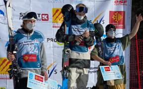 Ben Barclay on the podium at World Cup in France.