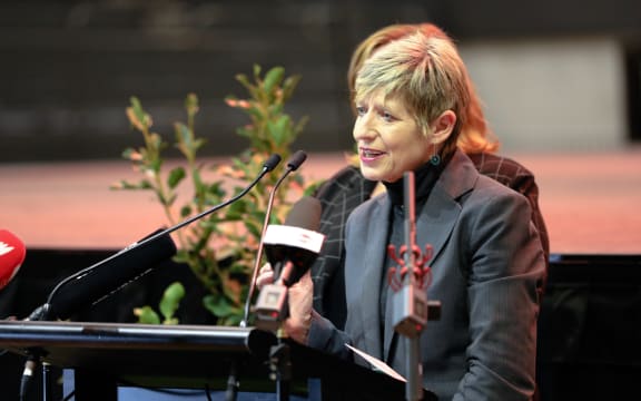 Christchurch Mayor Lianne Dalziel and Megan Woods address the media over the cancelling of the one year on community event in Christchurch