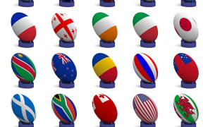 Rugby balls decorated as national flags