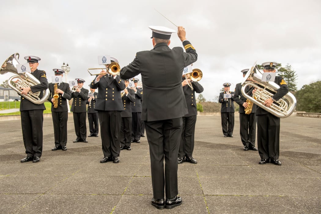 The Royal New Zealand Navy Band at the Auckland War Memorial Museum.