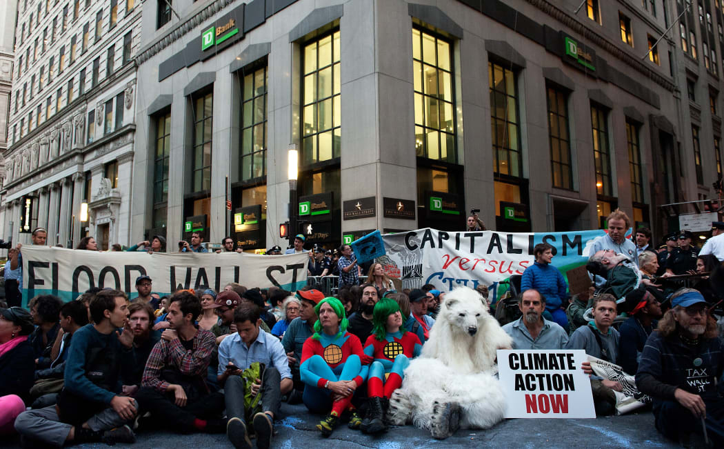 Climate change protesters in New York ahead of a UN summit.