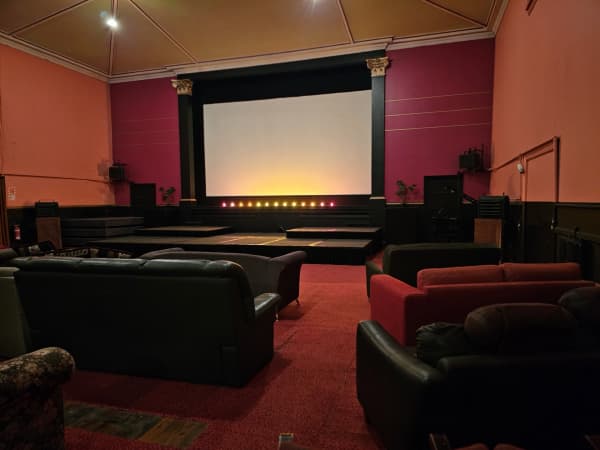 Inside the Geraldine Cinema with its vintage couches.