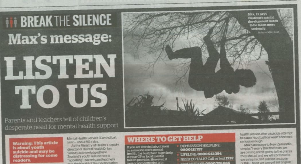 The Break the Silence campaign on the front page of last Thursday's New Zealand Herald.