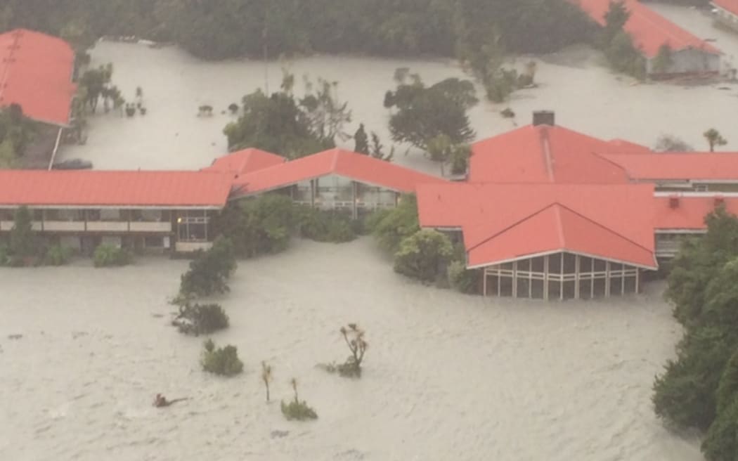 Aerial view of flooded Scenic Circle Franz Josef in March 2016 - SINGLE USE ONLY