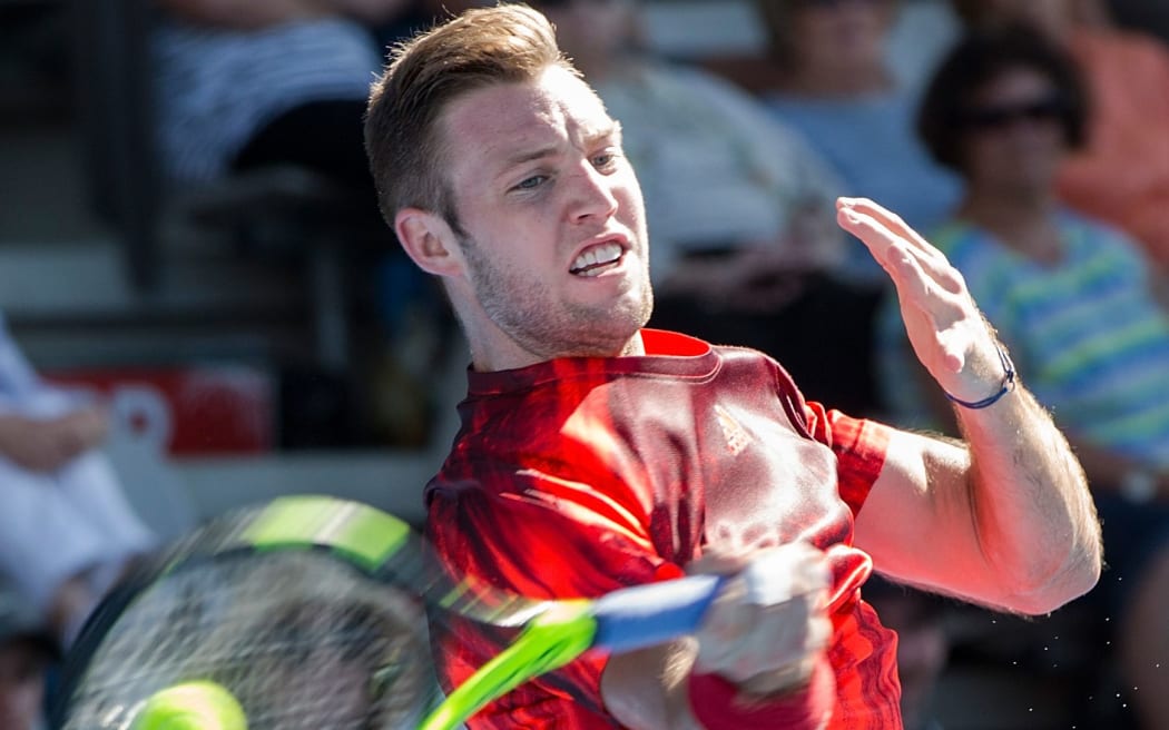 The American tennis player Jack Sock in action in Auckland.