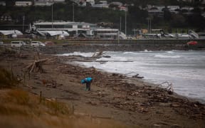 People on the beach at Lyall Bay, Wellington, 31 July 2025. Emergency officials warned the risk of tsumani surges was still very high following the 8.8 earthquake near Russia and people shouldn't go sightseeing at shorelines.