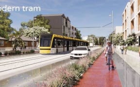Render image light rail in Māngere.