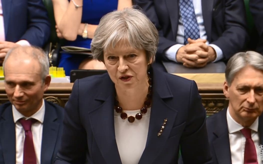 Britain's Prime Minister Theresa May making a statement on Britain's response to a March 4 nerve attack on a former Russian double agent.