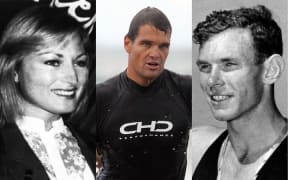 Marathon runner Allison Roe, surf life saving Ironman Cory Hutchings and Sir Peter Snell.