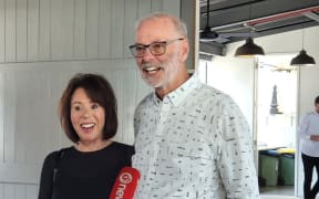 Auckland Mayor-elect Wayne Brown with his wife Toni at their campaign event in Ponsonby today.