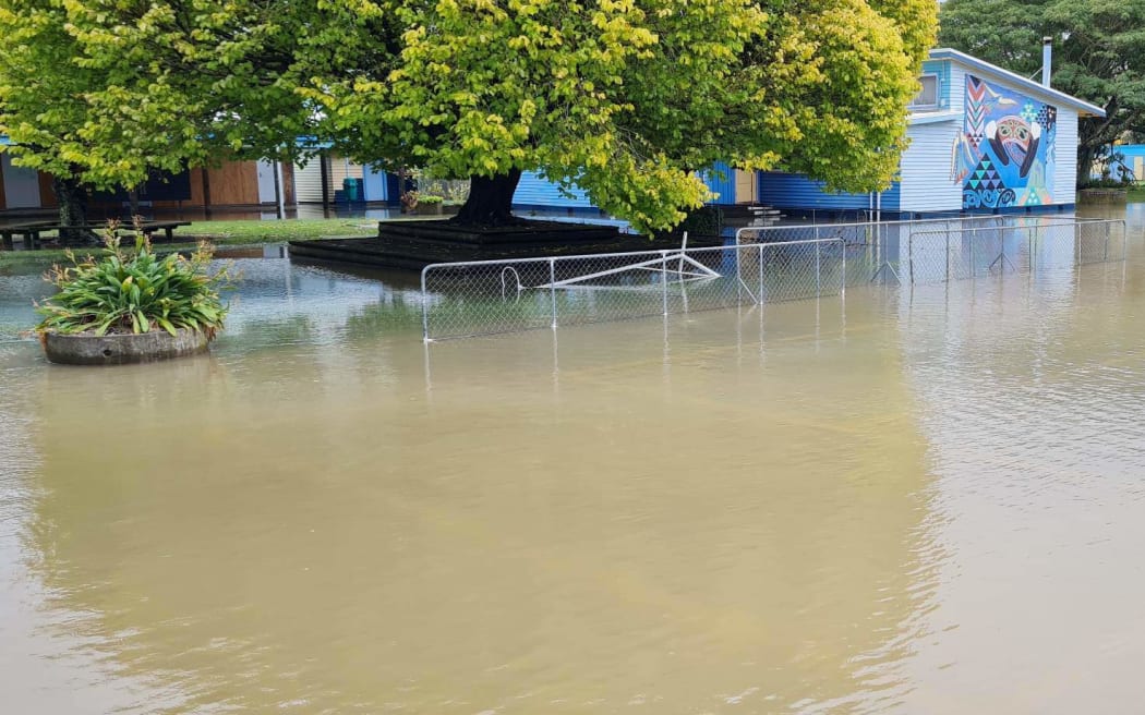 Flooding at Nuhaka School from Cyclone Gabrielle in 2023.