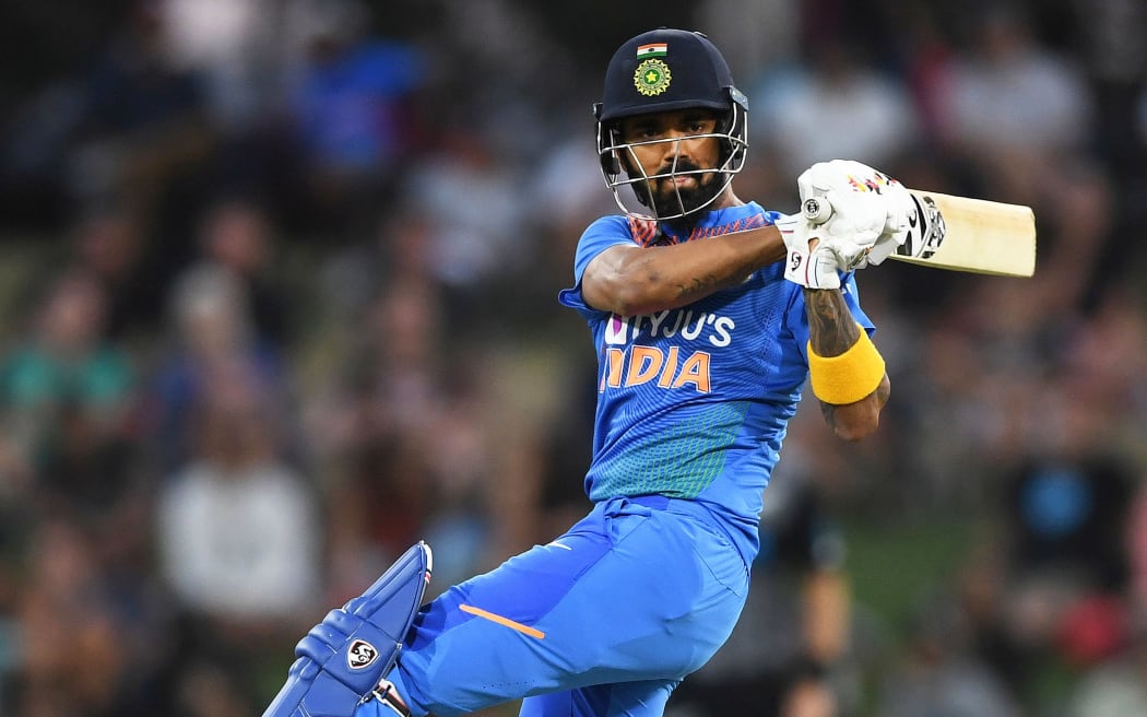 India's KL Rahul batting against New Zealand.