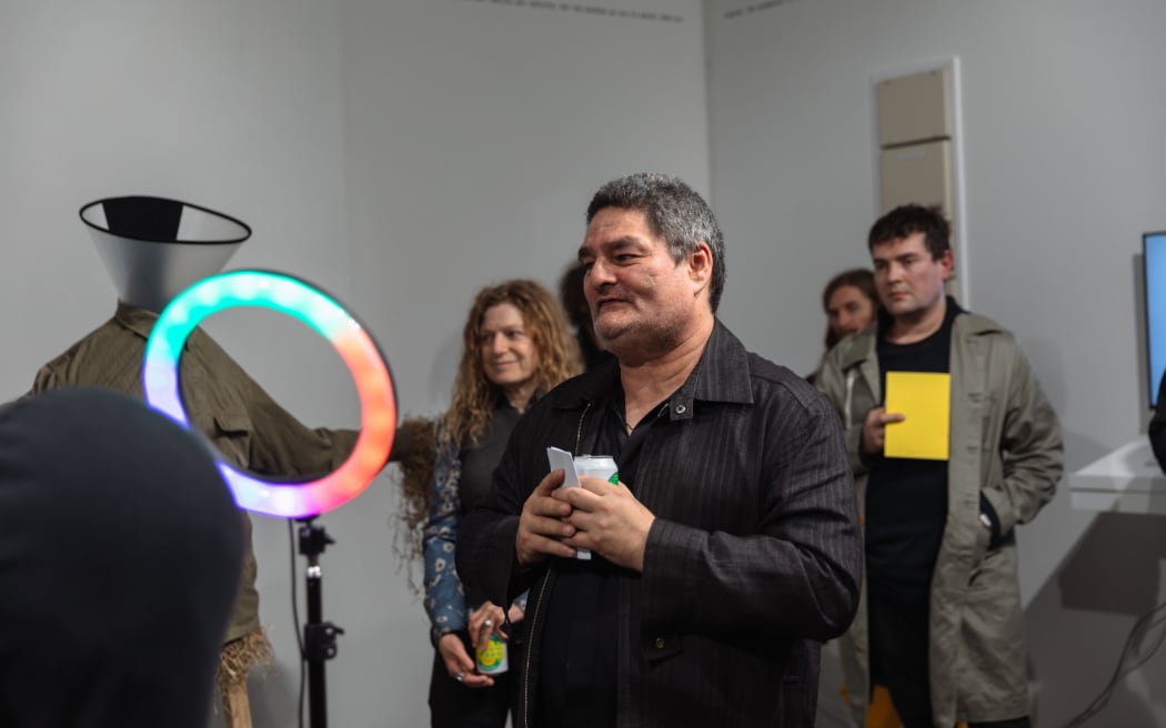 Eugene Hansen at ADA symposium exhibition opening Engine Room, Massey University