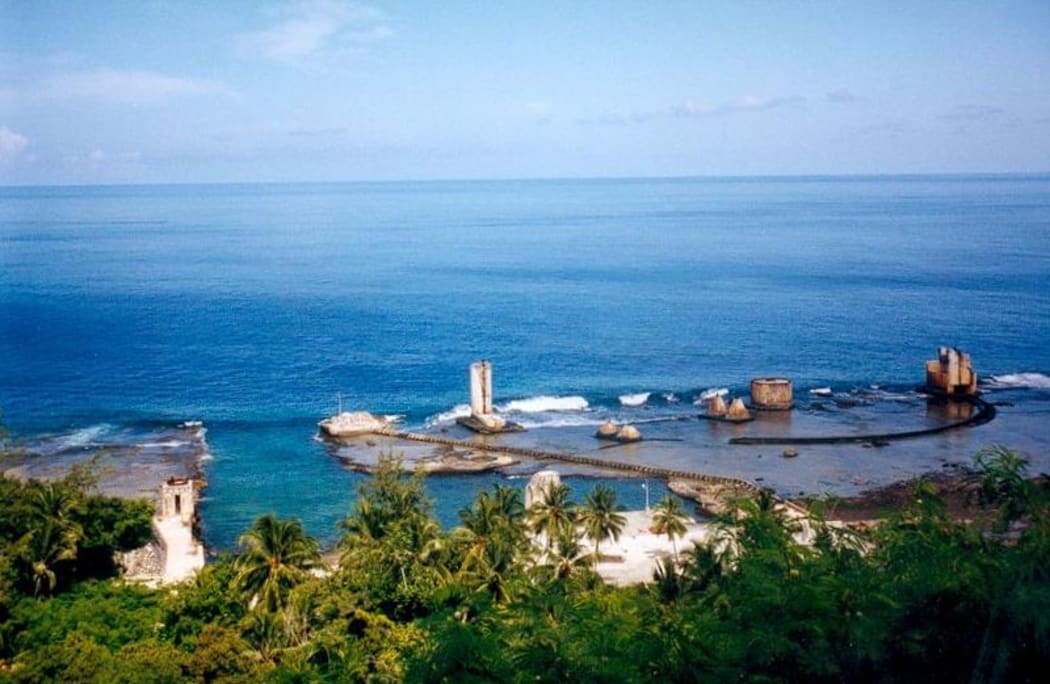 Abandoned port at Temao harbour, Makatea island, French Polynesia