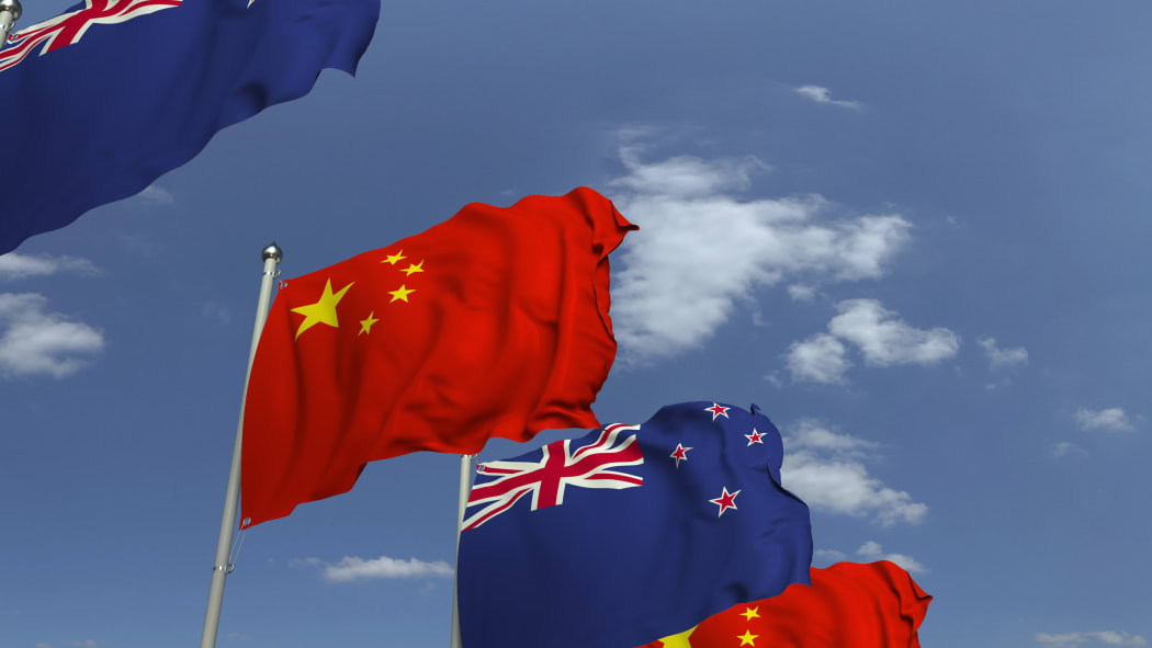 Waving flags of countries against sky, 3D