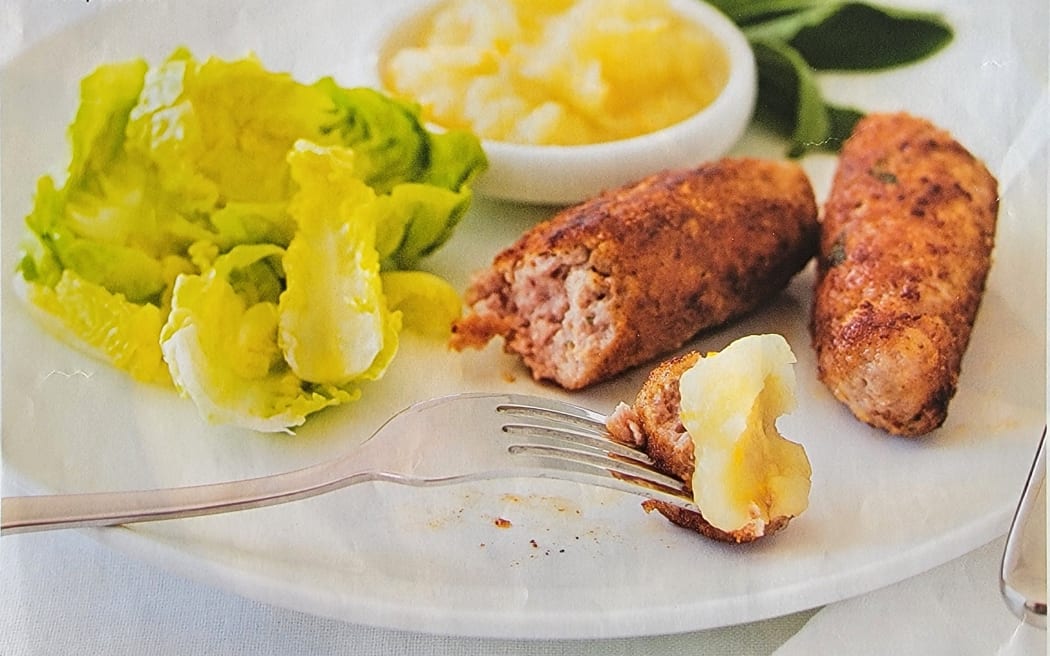 Homemade sausages with salad.