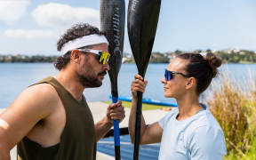 Jordan Watson with Dame Lisa Carrington.