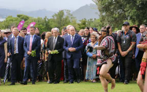 The people of Ngāpuhi deliver a powerful haka, welcoming parliamentarians onto the upper Waitangi Treaty Grounds.