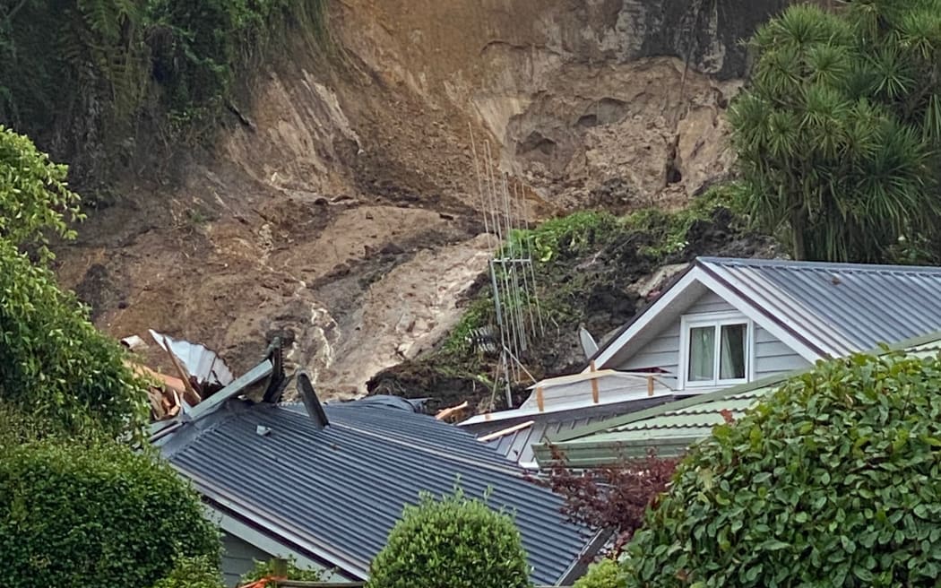 A landslip moved a house in Maungatapu, Tauranga to the road.