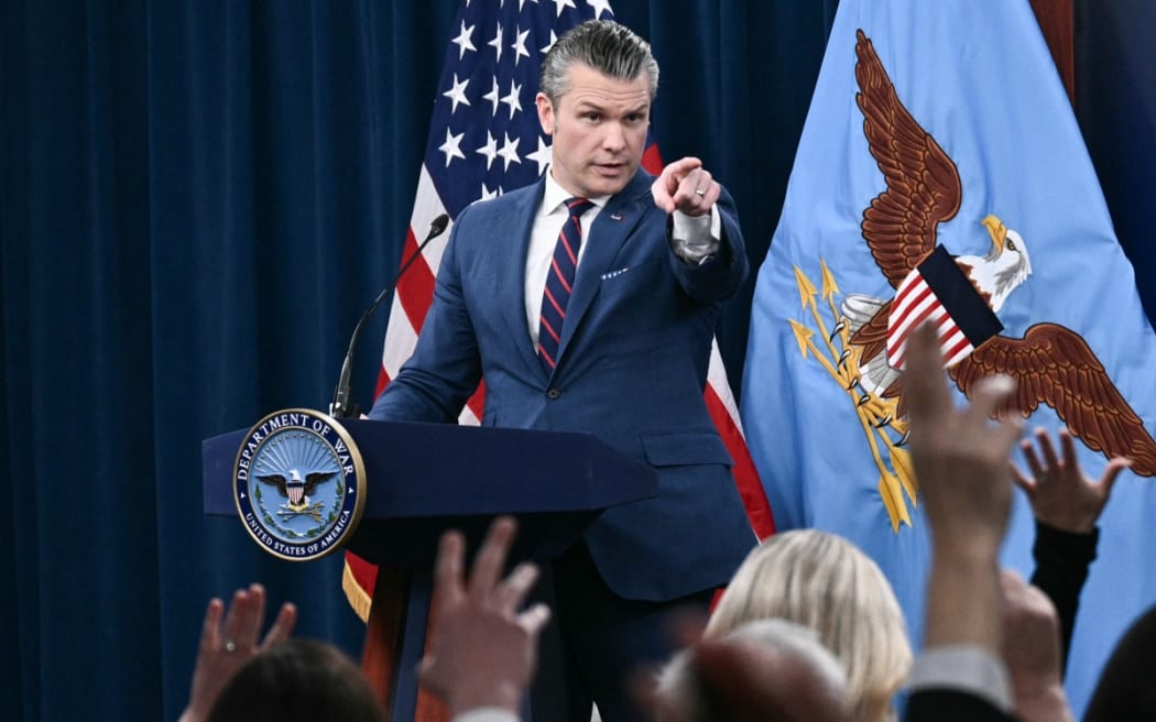 US Defense Secretary Pete Hegseth takes questions during a press conference on US military action in Iran, at the Pentagon in Washington, DC, on 2 March, 2026.
