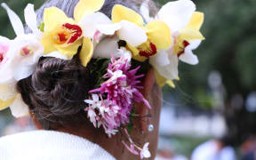 A Cook Islands woman at a commemoration at New Zealand's Parliament for Cook Island soldiers who served in the First World War. 2016