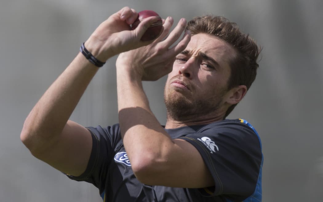 Black Caps bowler Tim Southee practices with the standard red ball at Lord's - later this year he may have to get used to a pink ball.