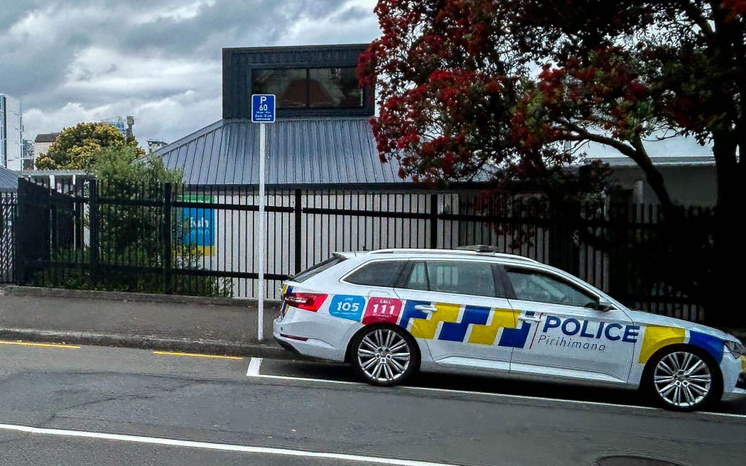 A police car outside a Wellington synagogue on Monday 15 December 2025.