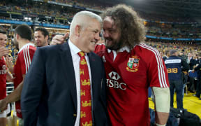 British & Irish Lions Tour To Australia 2013. Lion's head coach Warren Gatland and Adam Jones.