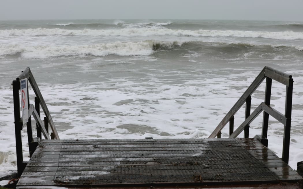 Orewa Beach during Cyclone Gabrielle