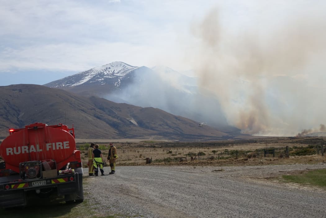 The Mackenzie Basin fire front from a property on Quailburn Road, near Omarama.
