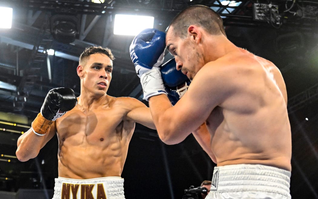 David Nyika (left) and Tommy Karpency (right).
Bout 9 - IBF Intercontinental Cruiserweight Title & Vacant WBO Asia Pacific Junior Heavyweight Title fight, David Nyika (New Zealand) v Tommy Karpency (USA).
Duco Boxing Fight Night at the Viaduct Events Centre, Auckland, New Zealand on Saturday 14 September 2024. © Photo: Andrew Cornaga / Photosport