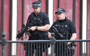 Armed police on patrol in Manchester following the deadly terror attack.