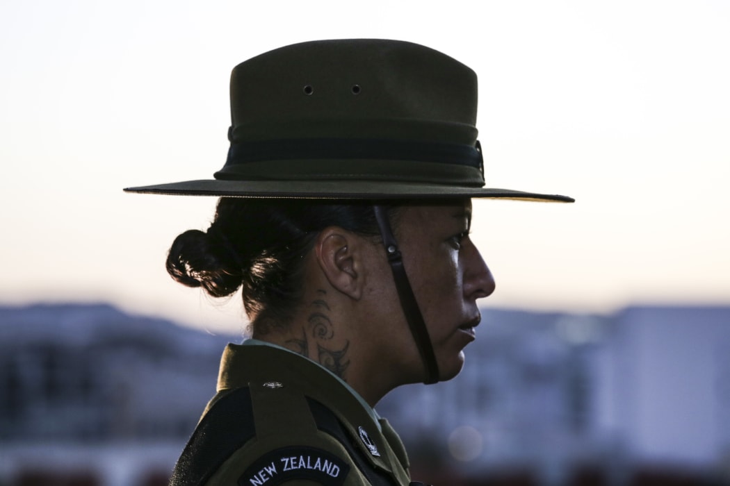 A New Zealand soldier at the Wellington Anzac Day dawn service  in 2018.