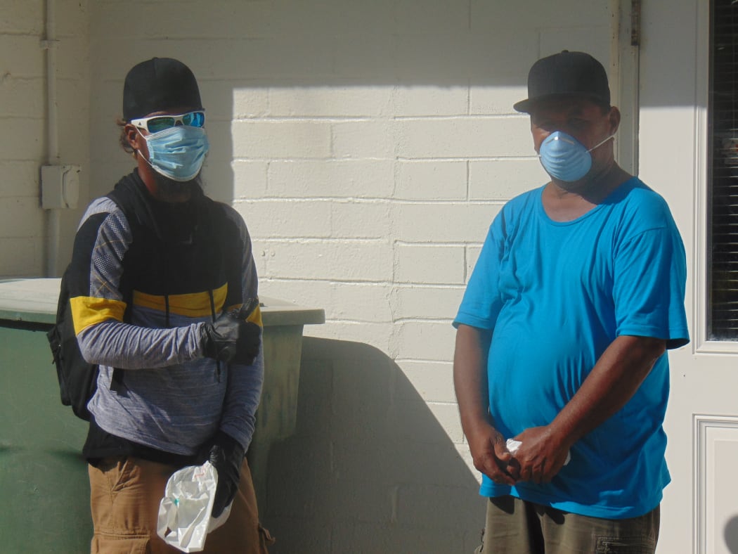 Ebeye fishermen Benjamin Thomas, left, and Godfrey Capelle, who survived a 42-day ocean drift, have returned to the Marshall Islands