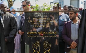 Members of the public and Muslims gather for the memorial plaque unveiling on 24 September, 2020.