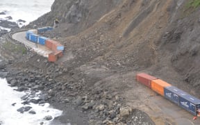 The slip on State Highway 1, south of Kaikoura, which came down in heavy rain on 5 April 2017.