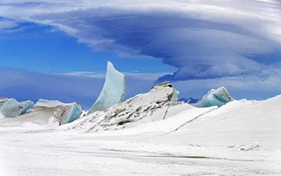 Sea ice and pressure ridges in Antarctica.