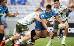 Blues Rieko Ioane sets up the first try - during the Super Rugby Aotearoa rugby match between the Blues and the Highlanders held at Eden Park, Auckland, New Zealand.  14  March  2021       Photo: Brett Phibbs / www.photosport.nz