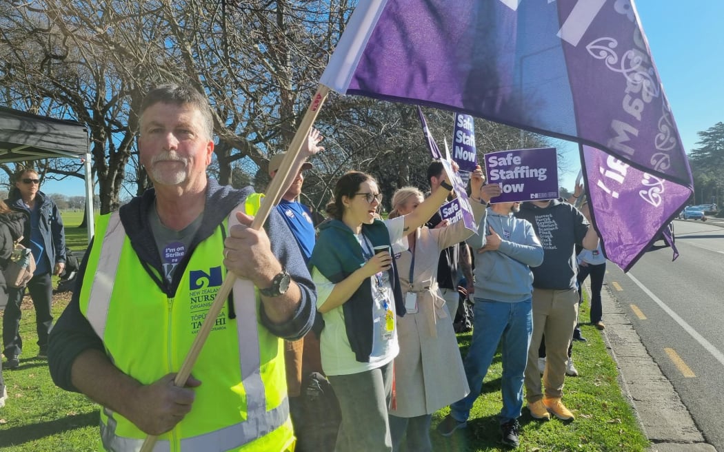Nurse Bruce MacIntosh joined other nurses on strike in Christchurch today.