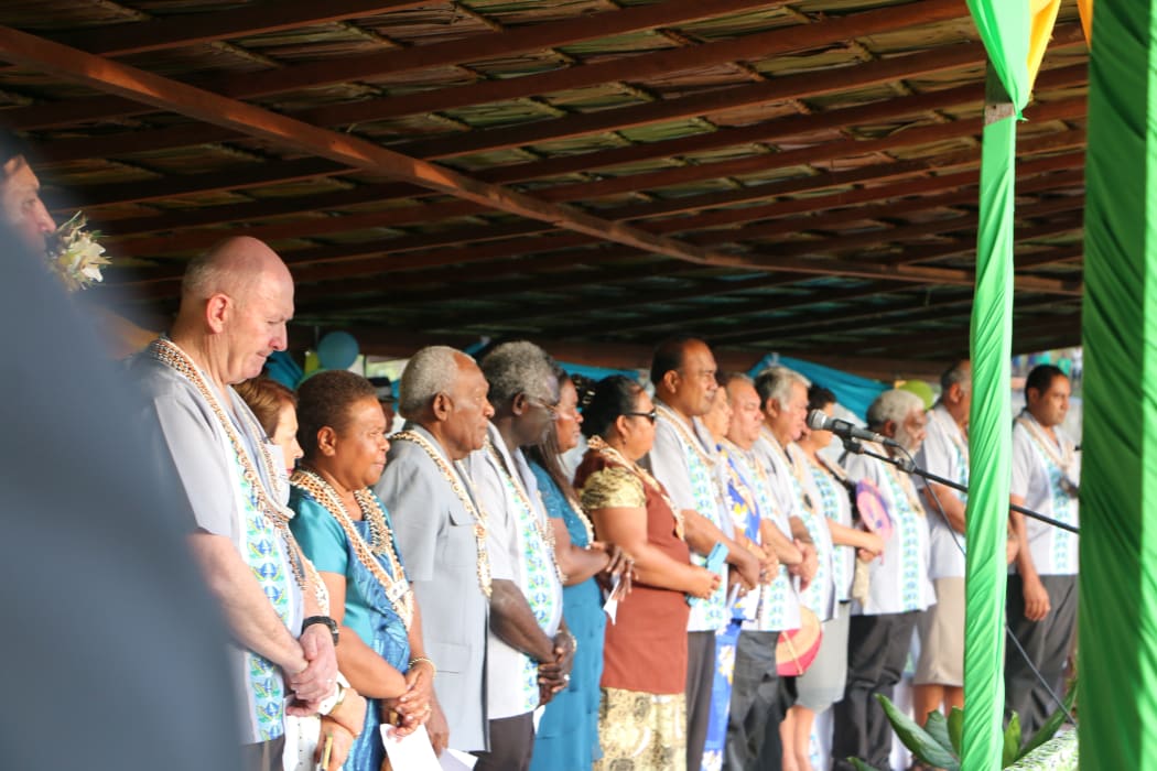 Sir Peter Cosgrove ((far left) and Pacific leaders officially welcomed to Solomon Islands for the RAMSI farewell celebrations.