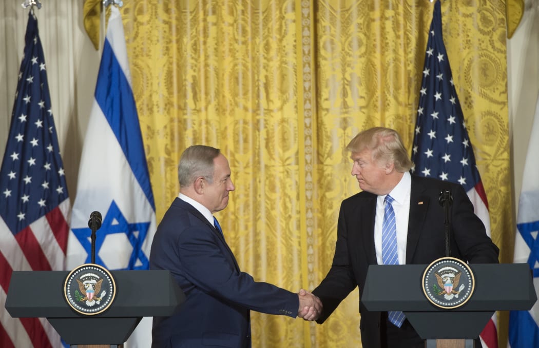 US President Donald Trump (right) and Israeli Prime Minister Benjamin Netanyahu holding a joint press conference in the White House.