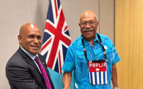 Benny Wenda, left, and the Prime Minister of Fiji, Sitiveni Rabuka