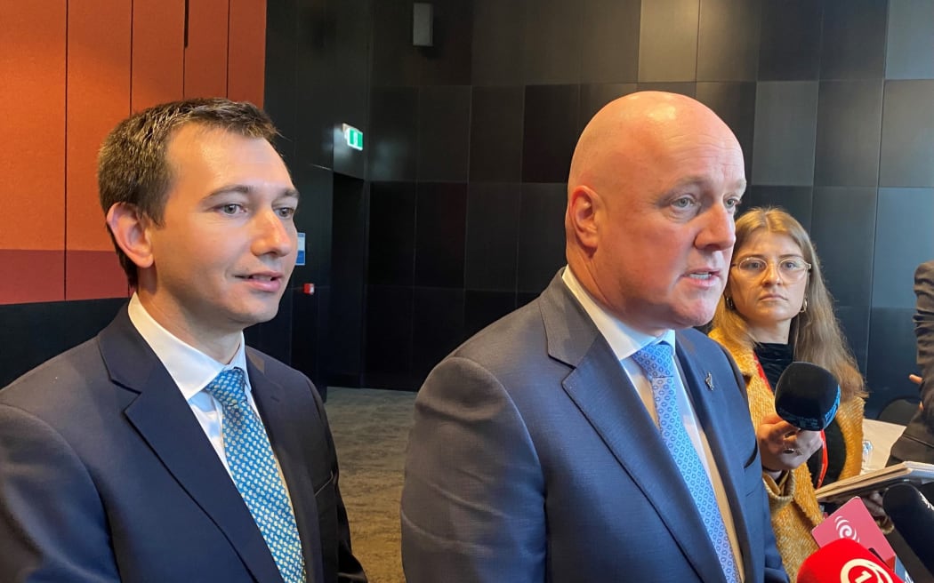 Prime Minister Christopher Luxon and Minister of Local Government Simeon Brown told local government representatives to focus on core services. Photo: Max Frethey
