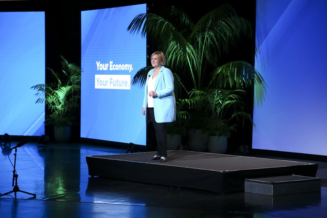 National Party Leader Judith Collins delivers a speech during the Virtual National Party 2020 Campaign Launch at Avalon Studios on September 20, 2020 in Wellington, New Zealand.