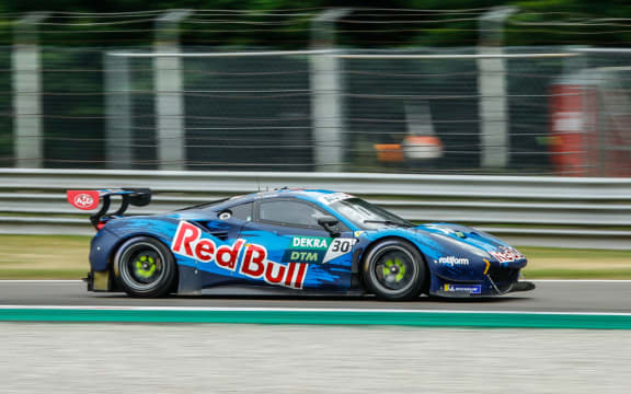 New Zealand driver Liam Lawson in a Ferrari in the 2021 German Touring Car Championship DTM.